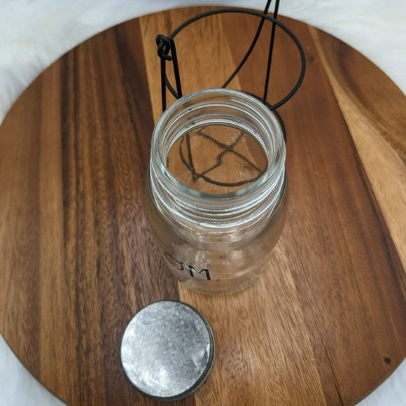 Rae Dunn Black Glass Om Hanging Jar Lantern Holder Candle Wire Light Home Decor - Picture 10 of 12